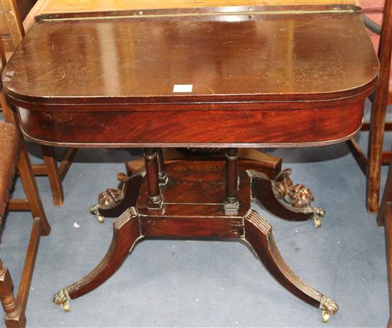 A Regency mahogany tea table, W.92cm